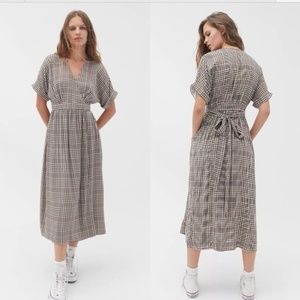 Urban Outfitters Brown Plaid Wrap Dress S